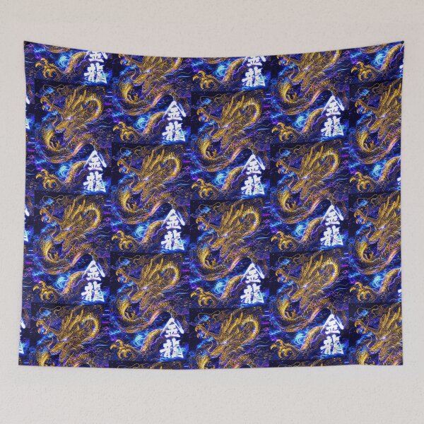 Item preview, Golden Japanese Dragon – Cyberpunk Ukiyo-e Neon Art designed and sold by RhymeArc.