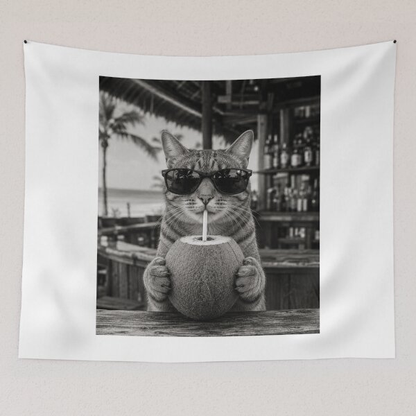 Item preview, Cat with Sunglasses and Coconut Drink Performance Funny Cute designed and sold by MercerFran.