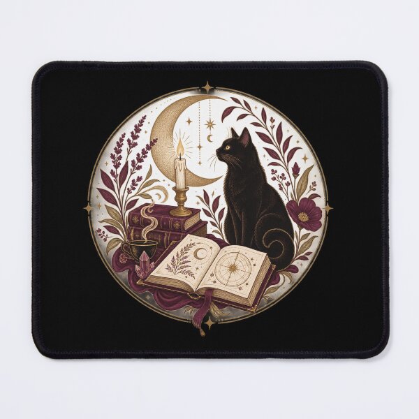 Item preview, Dark Academia Witch Symbols Line Art — Moon Candle Cat Illustration Halloween designed and sold by Fanverse Merchandise.