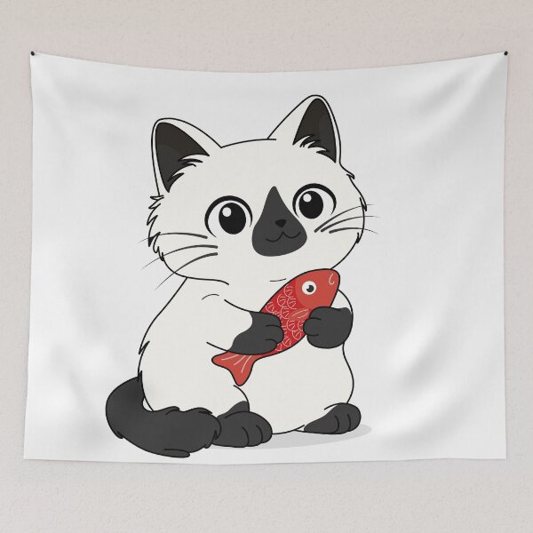 Item preview, Cute Kitten Cuddling Her Fish - Kawaii Illustration designed and sold by LudmylArt.