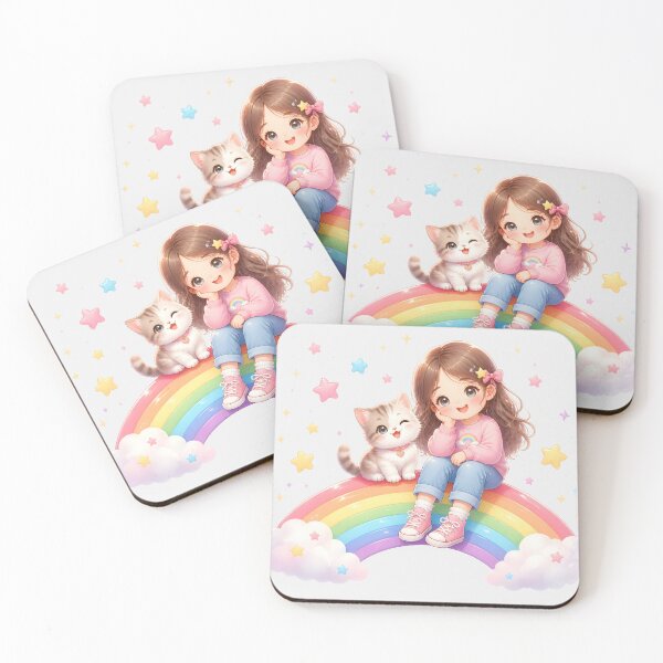 Item preview, Cute Girl and Cat Rainbow designed and sold by naragon4289.