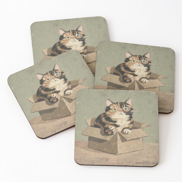 Item preview, Tortoiseshell Cat Squeezed Into a Too-Small Box Folk Art designed and sold by PictorialWhimsy.