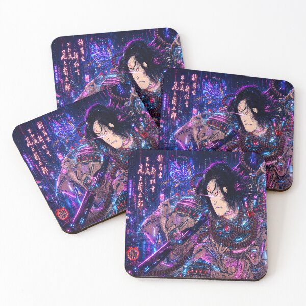 Item preview, Japanese Kabuki Samurai – Cyberpunk Ukiyo-e Neon Art designed and sold by RhymeArc.