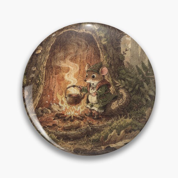 Item preview, Mouse Folk Brewing Tea in an Acorn-Shell Kettle Storybook Art designed and sold by PictorialWhimsy.