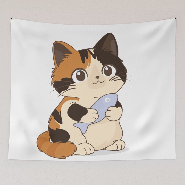 Item preview, Cute Kitten Cuddling Her Fish - Kawaii Illustration designed and sold by LudmylArt.