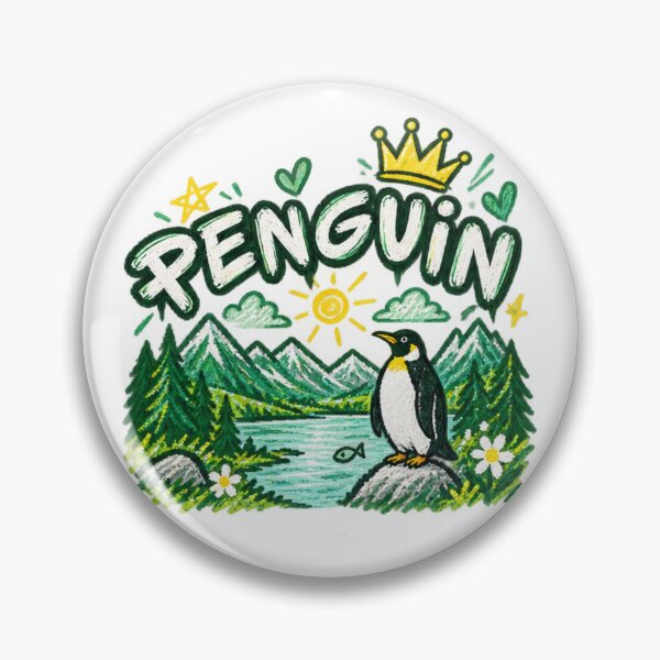 Item preview, Penguin King Mountain Landscape Cottagecore Chalk Drawing designed and sold by NeO² Studio.