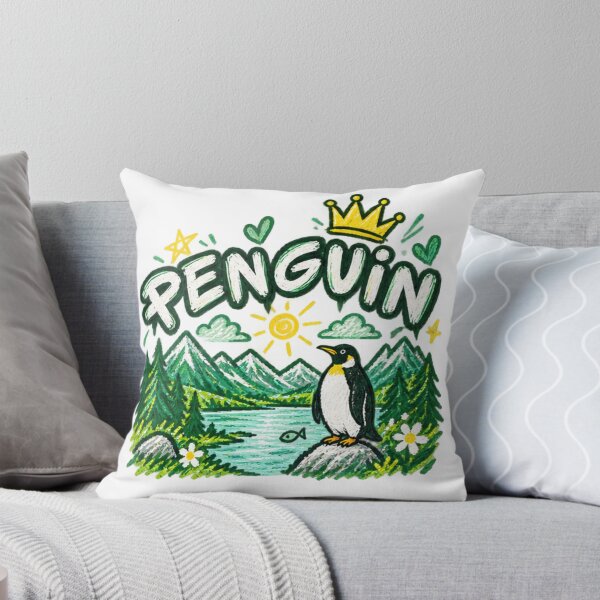 Item preview, Penguin King Mountain Landscape Cottagecore Chalk Drawing designed and sold by NeO² Studio.