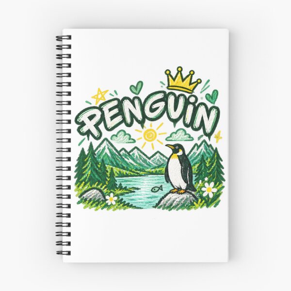 Item preview, Penguin King Mountain Landscape Cottagecore Chalk Drawing designed and sold by NeO² Studio.
