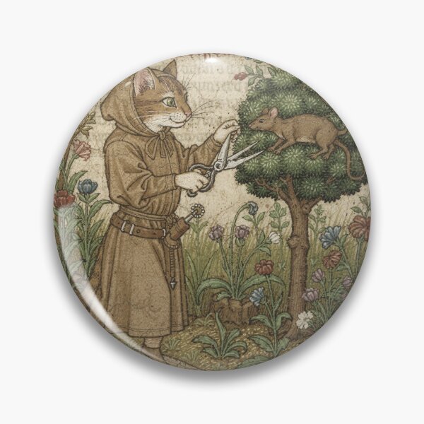Item preview, Medieval Cat Gardener Pruning a Mouse-Shaped Topiary Manuscript Art designed and sold by PictorialWhimsy.