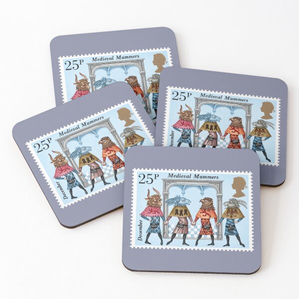 Item preview, British vintage stamp Medieval Mummers and Folklore Illustration designed and sold by Schulz Lightprint Studio.