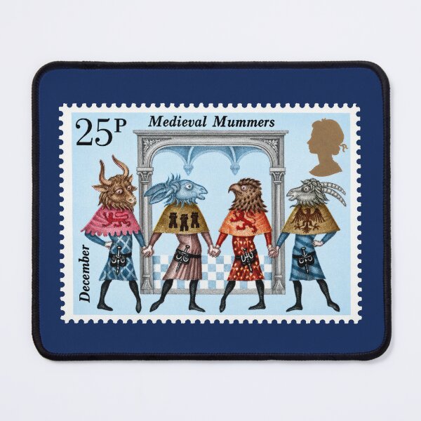 Item preview, British vintage stamp Medieval Mummers and Folklore Illustration designed and sold by Schulz Lightprint Studio.
