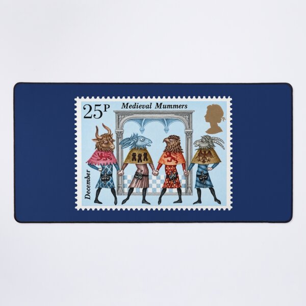 Item preview, British vintage stamp Medieval Mummers and Folklore Illustration designed and sold by Schulz Lightprint Studio.
