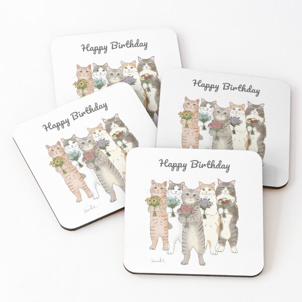 Item preview, Happy Birthday Cats with Flowers designed and sold by hanielmeowtrait.