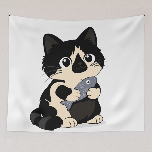 Item preview, Cute Kitten Cuddling Her Fish - Kawaii Illustration designed and sold by LudmylArt.