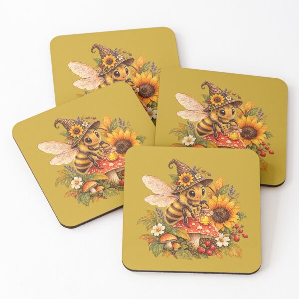 Item preview, Cottagecore Witch Hat Honeybee Watercolor Art – Whimsical Halloween Garden Print designed and sold by MagicMakerPh.
