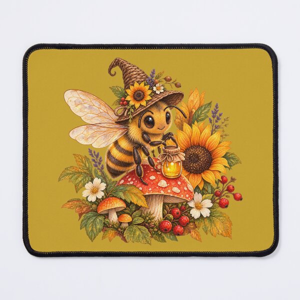 Item preview, Cottagecore Witch Hat Honeybee Watercolor Art – Whimsical Halloween Garden Print designed and sold by MagicMakerPh.