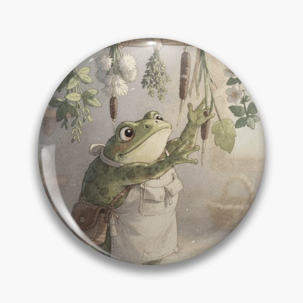Item preview, Toad Herbalist Hanging Bundles of Pond-Herbs Cottagecore Art designed and sold by PictorialWhimsy.