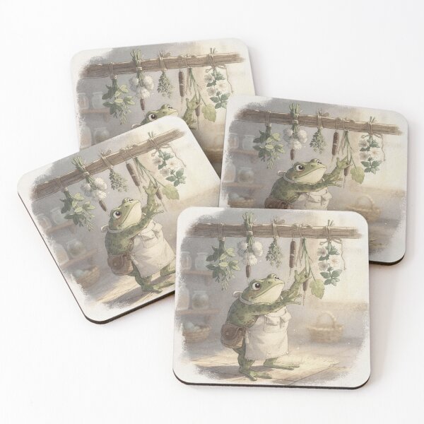 Item preview, Toad Herbalist Hanging Bundles of Pond-Herbs Cottagecore Art designed and sold by PictorialWhimsy.