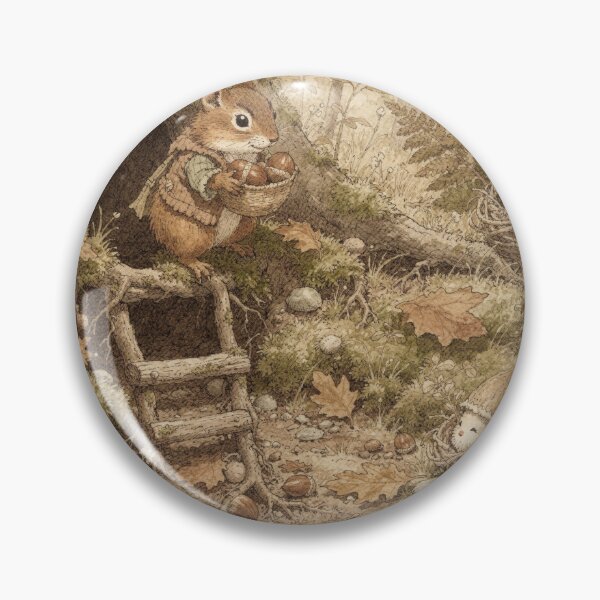 Item preview, Chipmunk Folk Carrying Hazelnuts Down a Root Ladder Storybook Art designed and sold by PictorialWhimsy.