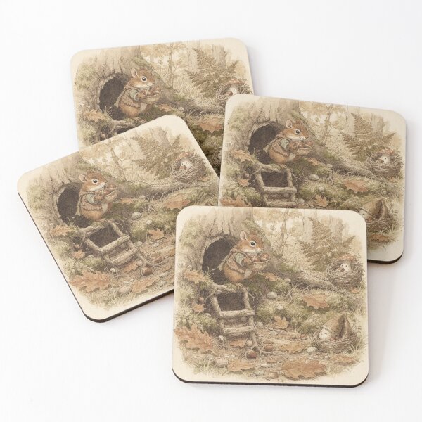 Item preview, Chipmunk Folk Carrying Hazelnuts Down a Root Ladder Storybook Art designed and sold by PictorialWhimsy.