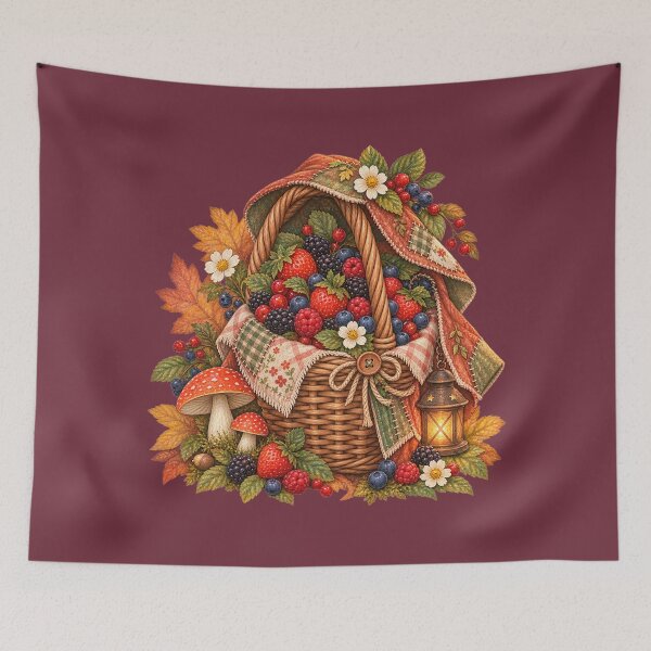 Item preview, Cottagecore Caped Berries Watercolor Art – Whimsical Halloween Kitchen Print designed and sold by MagicMakerPh.