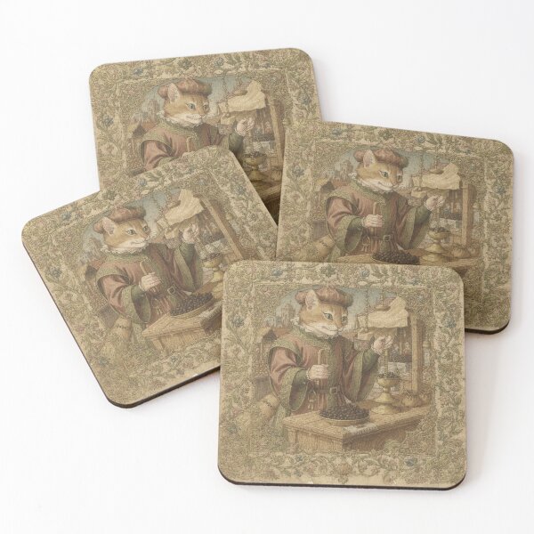 Item preview, Medieval Cat Spice-Merchant Weighing Peppercorns Manuscript Art designed and sold by PictorialWhimsy.