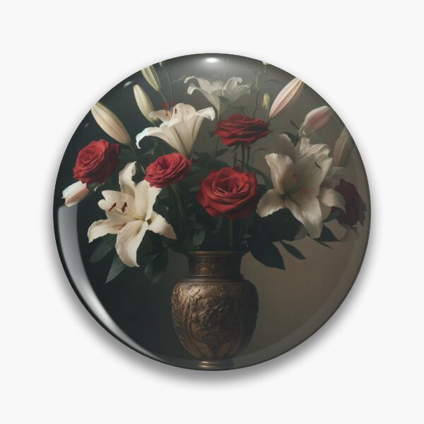 Item preview, Red Roses and White Lilies in Antique Vase, Moody Vintage Floral Still Life designed and sold by NarjaShop.