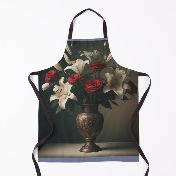 Item preview, Red Roses and White Lilies in Antique Vase, Moody Vintage Floral Still Life designed and sold by NarjaShop.