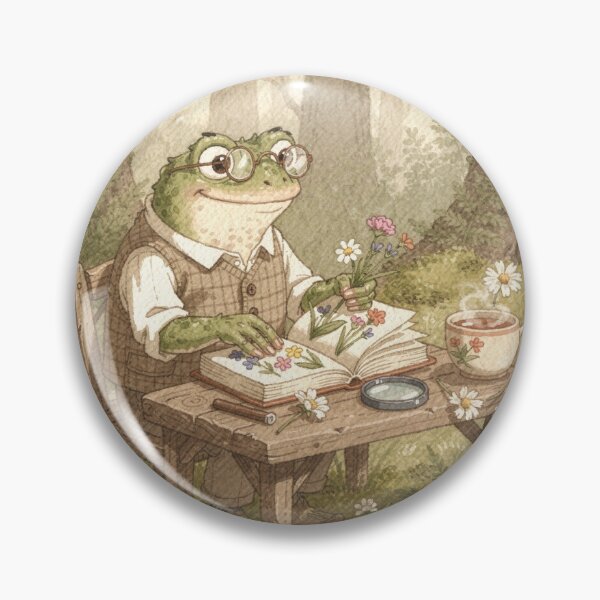 Item preview, Frog Naturalist Pressing Wildflowers Cottagecore Art designed and sold by PictorialWhimsy.