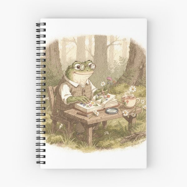 Item preview, Frog Naturalist Pressing Wildflowers Cottagecore Art designed and sold by PictorialWhimsy.
