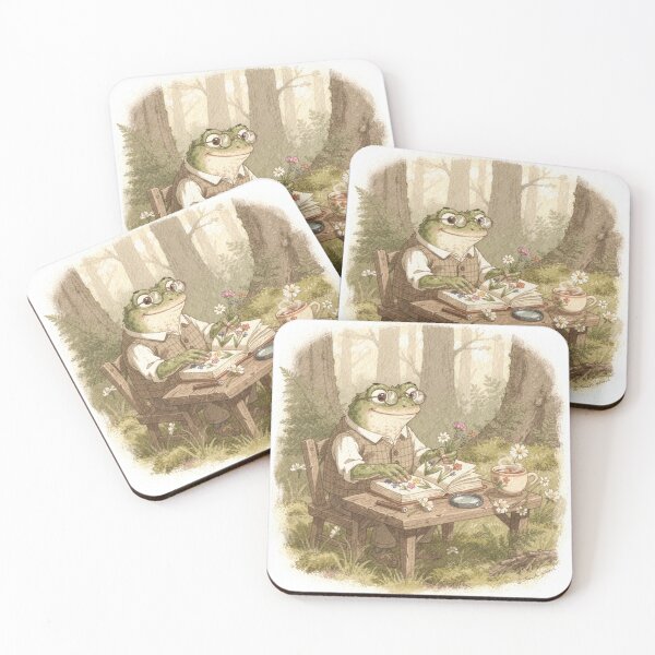 Item preview, Frog Naturalist Pressing Wildflowers Cottagecore Art designed and sold by PictorialWhimsy.