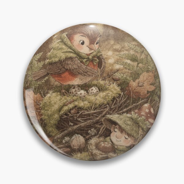 Item preview, Robin Folk Tucking Three Eggs Under a Moss Quilt Storybook Art designed and sold by PictorialWhimsy.