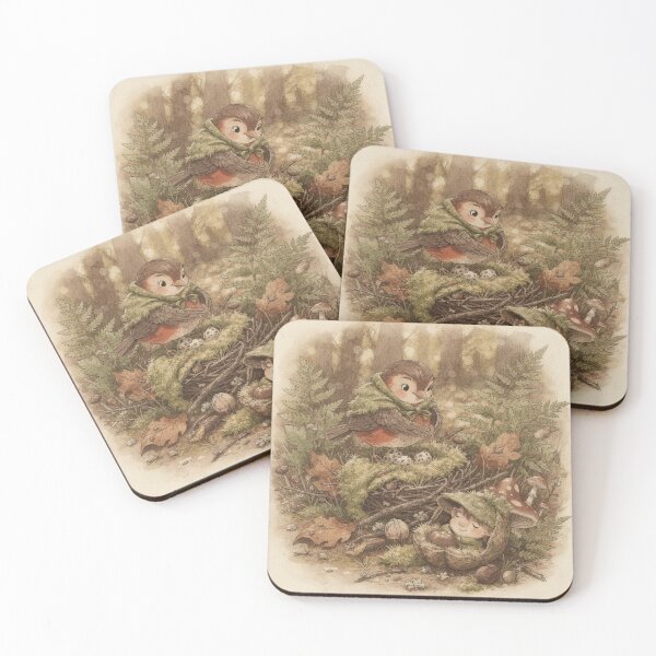 Item preview, Robin Folk Tucking Three Eggs Under a Moss Quilt Storybook Art designed and sold by PictorialWhimsy.