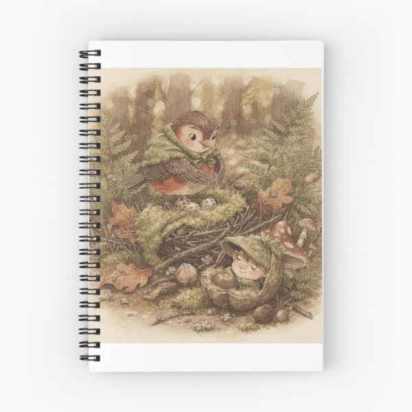 Item preview, Robin Folk Tucking Three Eggs Under a Moss Quilt Storybook Art designed and sold by PictorialWhimsy.