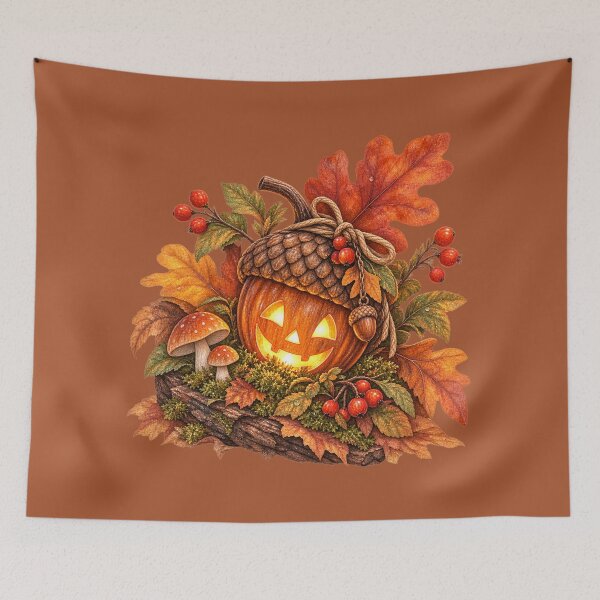 Item preview, Cottagecore Jack-o-Lantern Acorn Watercolor Art – Whimsical Halloween Print designed and sold by MagicMakerPh.