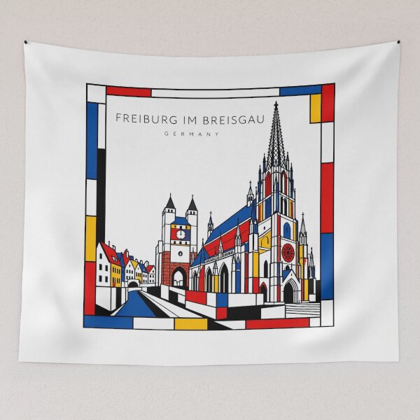Item preview, Freiburg im Breisgau Mondrian style poster 3D designed and sold by CMYKStudio.