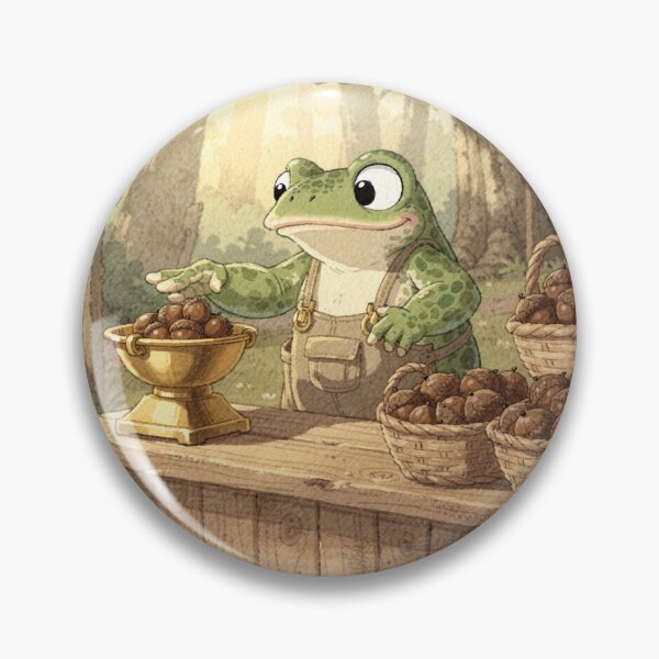 Item preview, Toad Shopkeeper Weighing Acorns at a Market Stall Cottagecore Art designed and sold by PictorialWhimsy.