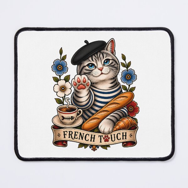 Item preview, French Touch Cat Vintage Tattoo Style designed and sold by Old's Cool Cat Studio.