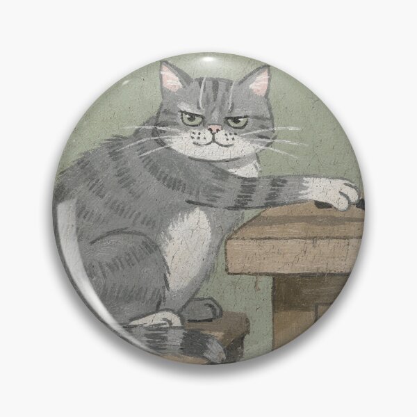Item preview, Grey Cat Knocking a Pen Off the Desk Folk Art designed and sold by PictorialWhimsy.