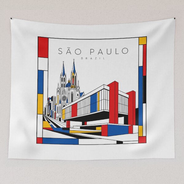 Item preview, Sao Paulo Mondrian style poster 3D designed and sold by CMYKStudio.