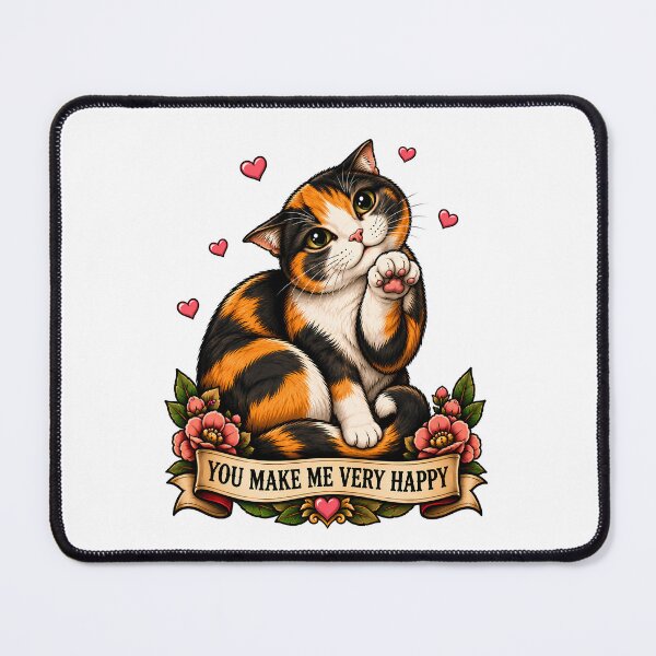 Item preview, Cute Calico Cat You Make Me Very Happy Tattoo designed and sold by Old's Cool Cat Studio.