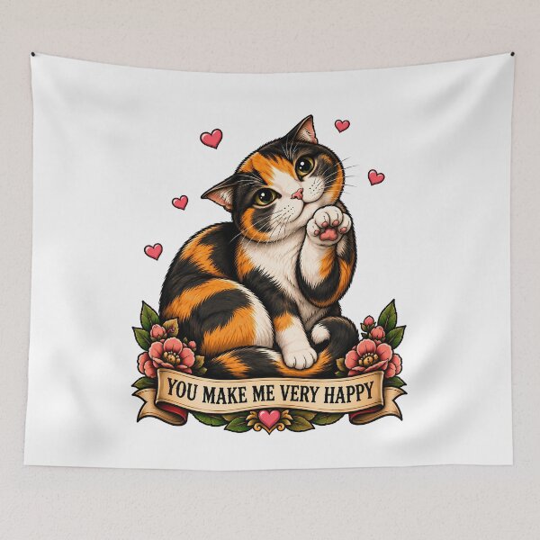 Item preview, Cute Calico Cat You Make Me Very Happy Tattoo designed and sold by Old's Cool Cat Studio.