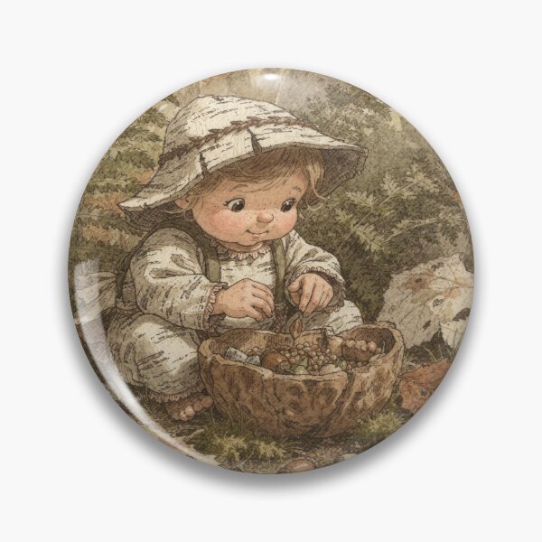 Item preview, Birch-Bark Sprite Sorting Seeds Into a Walnut Bowl Storybook Art designed and sold by PictorialWhimsy.
