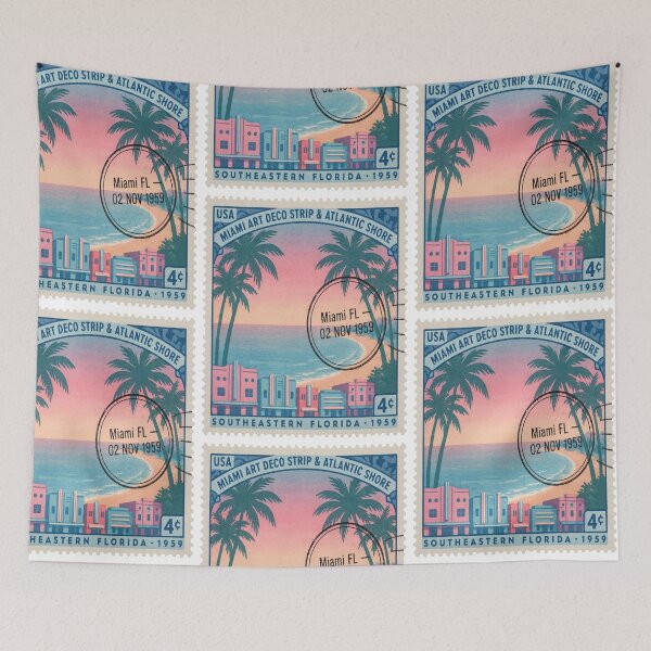 Item preview, Miami USA Art Deco Palm Coast Stamp Sticker designed and sold by stickercuffs.