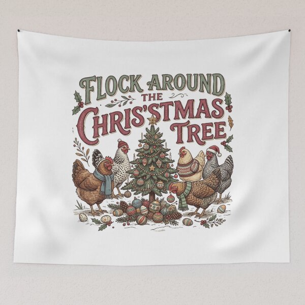Item preview, Flock Around The Christmas Tree Funny Chicken Farmer Holiday Humor designed and sold by raedattia.