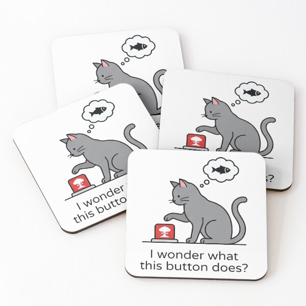 Item preview, i Wonder What This Button Does ? , cat humour designed and sold by CornershopTee.