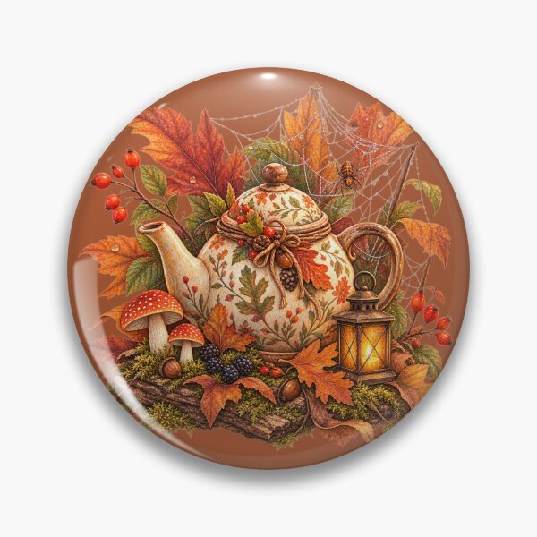 Item preview, Cottagecore Autumn Leaves Teapot Watercolor Art – Cozy Halloween Kitchen Print designed and sold by MagicMakerPh.