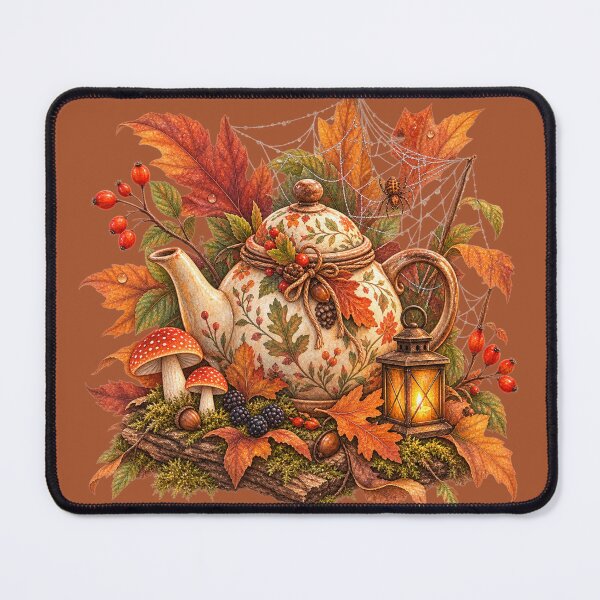 Item preview, Cottagecore Autumn Leaves Teapot Watercolor Art – Cozy Halloween Kitchen Print designed and sold by MagicMakerPh.