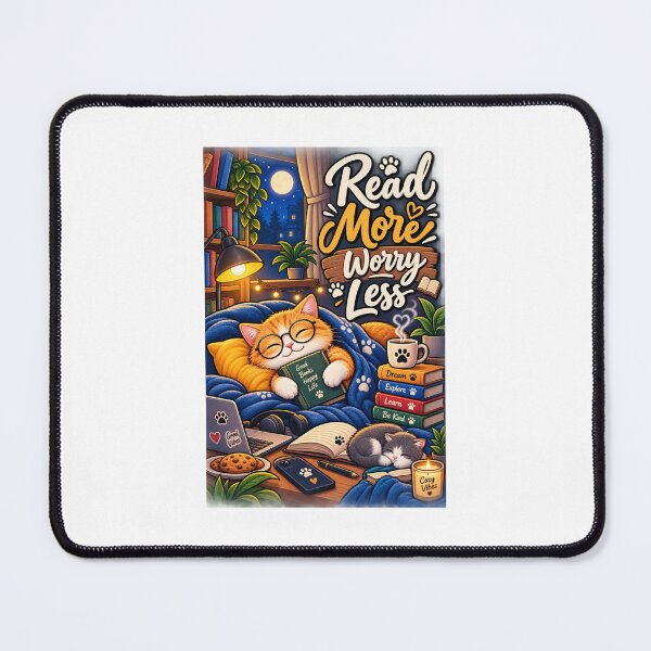 Item preview, Read More Worry Less Cozy Cat Book Design designed and sold by lovepower.