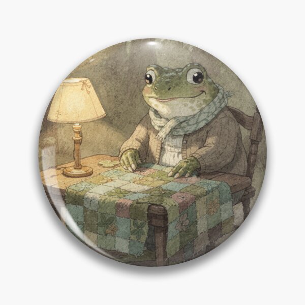 Item preview, Toad Quilter Stitching a Lily-Pad Quilt Cottagecore Art designed and sold by PictorialWhimsy.